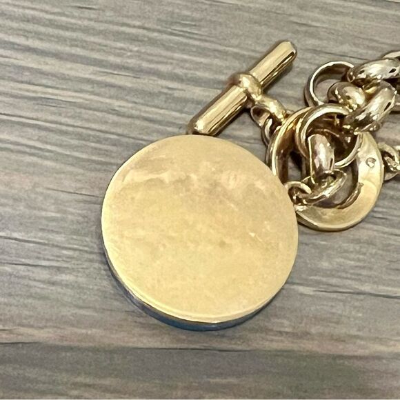 Marc Jacobs Gold Chunky Chain Bracelet Teal Blue Blue Medallion Toggle - Picture 4 of 7